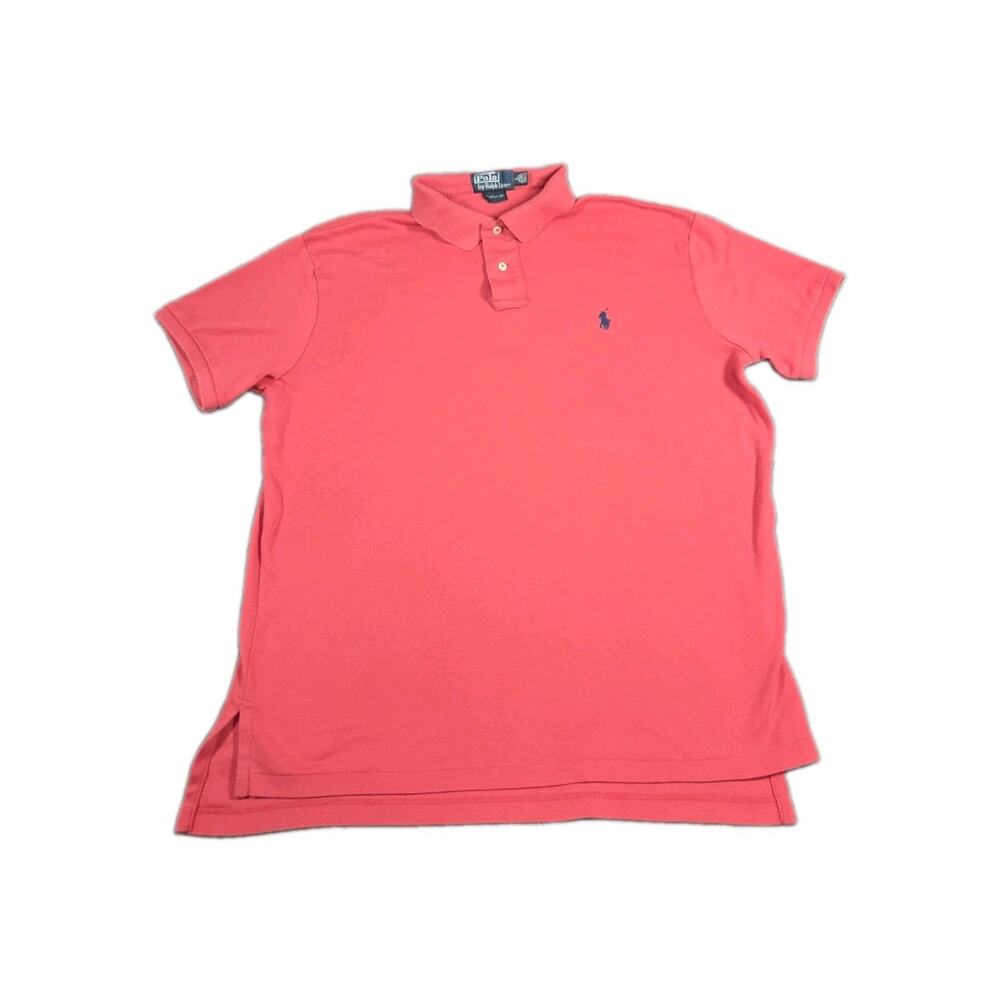 Polo Ralph Lauren Mens L Pink Custom Fit Short Sleeve Pique Polo Blue Pony Logo